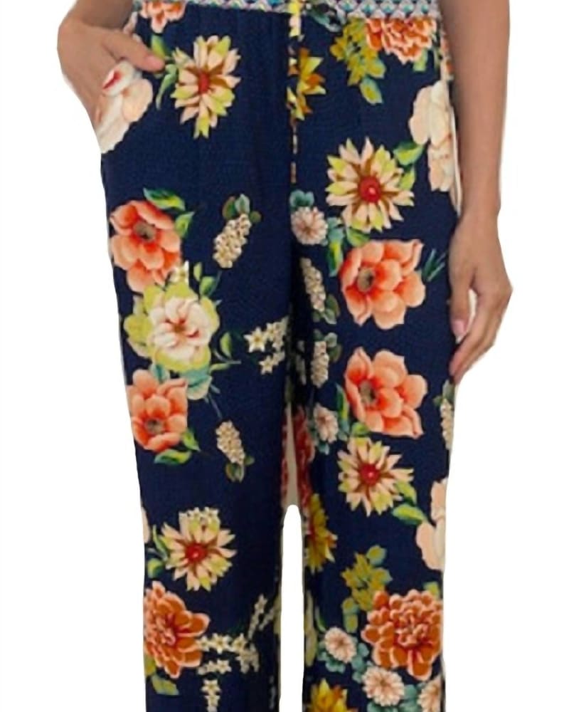 Front of a model wearing a size XXL Floral Border Split Pant in Multi in Multi by Johnny Was. | dia_product_style_image_id:339265